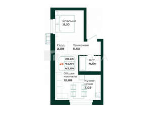 2-к квартира, вторичка, 43м2, 2/7 этаж
