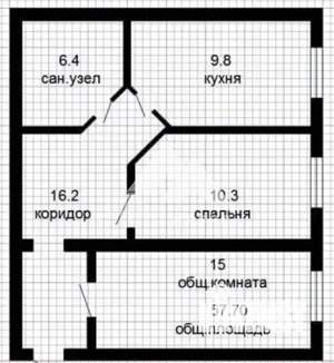 2-к квартира, вторичка, 58м2, 1/5 этаж