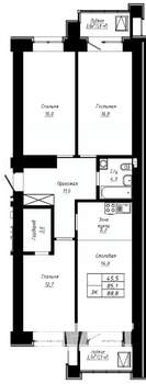 3-к квартира, строящийся дом, 89м2, 15/16 этаж