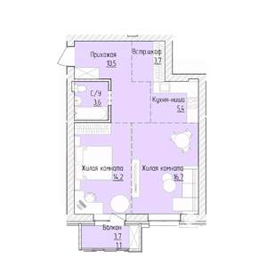 2-к квартира, строящийся дом, 55м2, 4/8 этаж