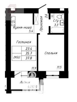 1-к квартира, вторичка, 38м2, 4/10 этаж