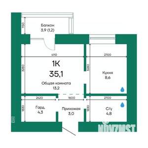 1-к квартира, строящийся дом, 35м2, 5/10 этаж
