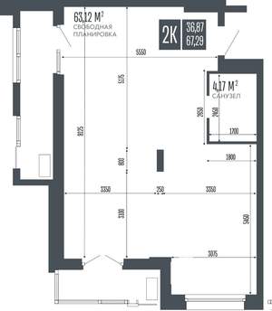 2-к квартира, строящийся дом, 67м2, 9/15 этаж