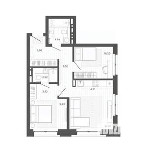 3-к квартира, строящийся дом, 59м2, 2/9 этаж