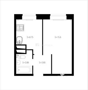 1-к квартира, вторичка, 38м2, 8/12 этаж