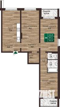 3-к квартира, строящийся дом, 91м2, 7/24 этаж