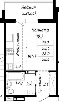 1-к квартира, строящийся дом, 26м2, 9/10 этаж