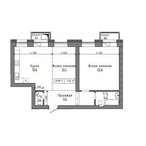 2-к квартира, строящийся дом, 72м2, 4/9 этаж