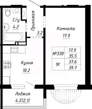 1-к квартира, строящийся дом, 38м2, 8/10 этаж