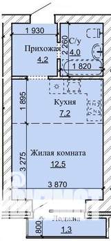 1-к квартира, строящийся дом, 29м2, 14/16 этаж