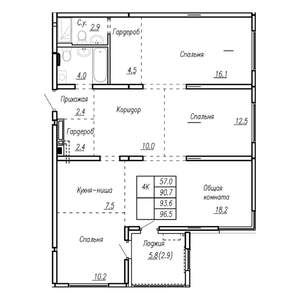 4-к квартира, строящийся дом, 94м2, 3/22 этаж