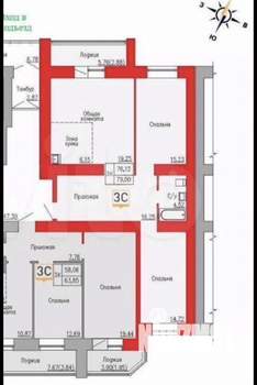 2-к квартира, вторичка, 75м2, 1/16 этаж