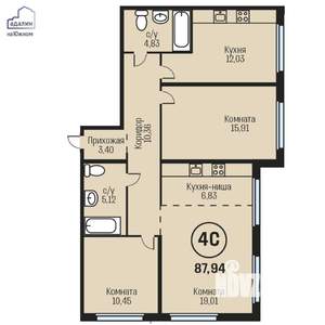 4-к квартира, строящийся дом, 88м2, 7/10 этаж