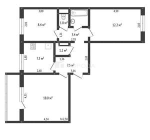 3-к квартира, вторичка, 75м2, 4/9 этаж