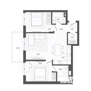 3-к квартира, строящийся дом, 69м2, 5/9 этаж