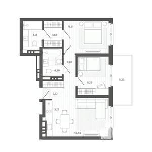 3-к квартира, вторичка, 63м2, 7/9 этаж