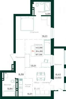 3-к квартира, вторичка, 68м2, 17/21 этаж