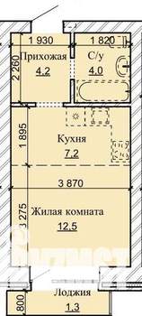 1-к квартира, строящийся дом, 29м2, 14/16 этаж