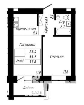 1-к квартира, вторичка, 38м2, 4/10 этаж