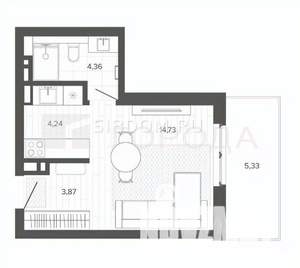 1-к квартира, вторичка, 33м2, 7/9 этаж