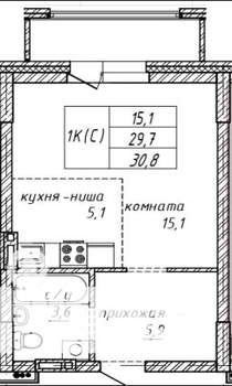 Студия квартира, строящийся дом, 31м2, 6/14 этаж