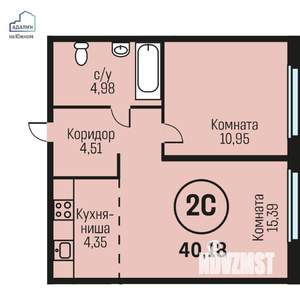 2-к квартира, строящийся дом, 40м2, 8/10 этаж