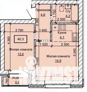 2-к квартира, строящийся дом, 40м2, 7/10 этаж