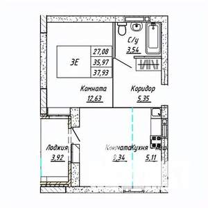 2-к квартира, строящийся дом, 38м2, 12/16 этаж