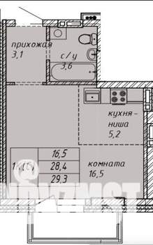 Студия квартира, строящийся дом, 29м2, 12/14 этаж