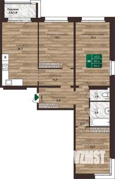 3-к квартира, строящийся дом, 84м2, 4/16 этаж