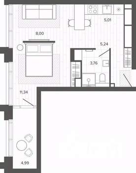 1-к квартира, строящийся дом, 38м2, 11/19 этаж