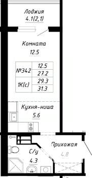 1-к квартира, вторичка, 29м2, 1/10 этаж