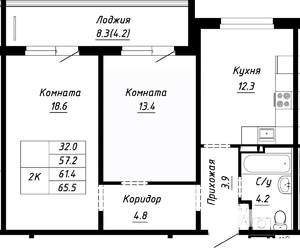 2-к квартира, строящийся дом, 61м2, 6/10 этаж