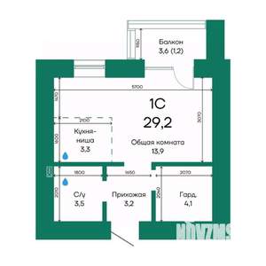 1-к квартира, строящийся дом, 29м2, 9/10 этаж