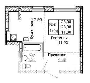 1-к квартира, строящийся дом, 28м2, 2/9 этаж