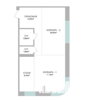 2-к квартира, строящийся дом, 62м2, 2/7 этаж