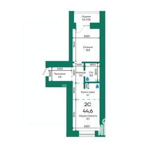 2-к квартира, строящийся дом, 45м2, 2/10 этаж