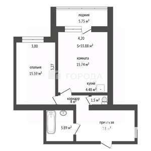 2-к квартира, вторичка, 55м2, 11/17 этаж