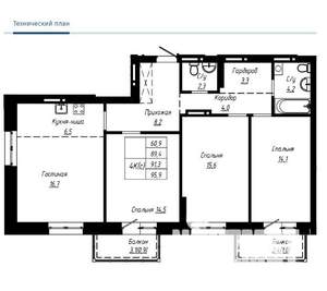 4-к квартира, вторичка, 96м2, 7/16 этаж