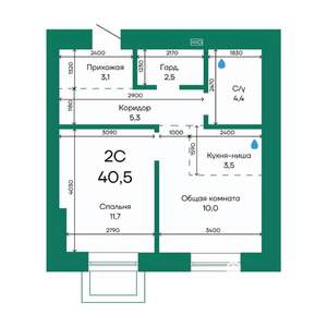 2-к квартира, строящийся дом, 41м2, 1/10 этаж