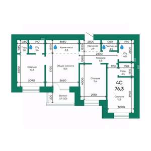 4-к квартира, строящийся дом, 76м2, 8/10 этаж