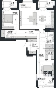 3-к квартира, строящийся дом, 96м2, 8/15 этаж