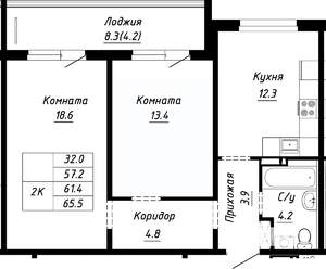 2-к квартира, строящийся дом, 61м2, 3/10 этаж