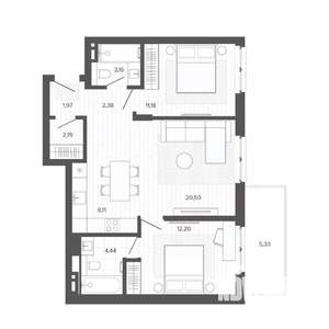 3-к квартира, вторичка, 69м2, 6/9 этаж