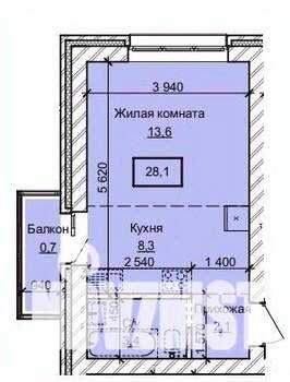 1-к квартира, вторичка, 28м2, 6/10 этаж