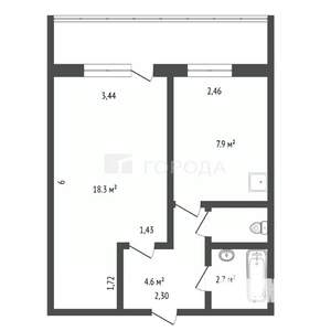 1-к квартира, вторичка, 37м2, 1/9 этаж