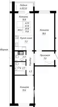 3-к квартира, строящийся дом, 70м2, 6/10 этаж