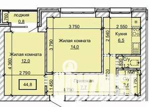 2-к квартира, строящийся дом, 45м2, 4/10 этаж