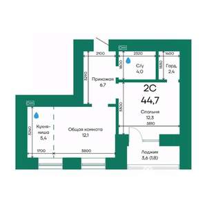 2-к квартира, строящийся дом, 45м2, 5/10 этаж