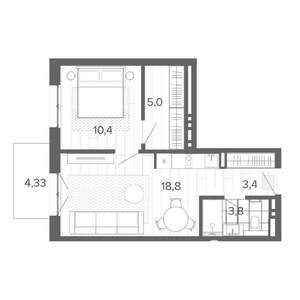2-к квартира, строящийся дом, 46м2, 8/9 этаж